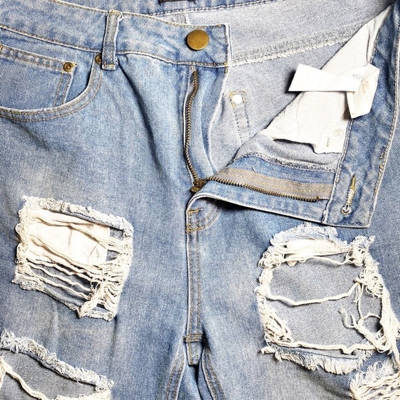 NASTY GAL I GOT TROUBLE Distressed High Waisted Relaxed Jeans, Size 8 - Picture 7 of 14